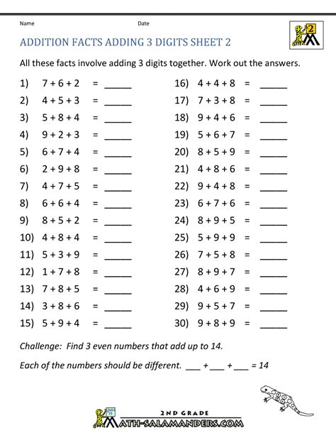 Addition Facts To 20 Printable Worksheets